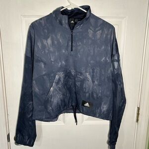 Adidas ID Windbreaker Blue Tie Dye Size Medium 1/4 Zip Pullover Cropped